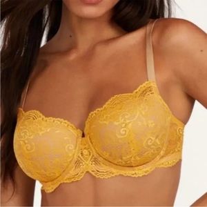 ThirdLove 24/7 Lace Balconette Bra Yellow Nude Underwire Multiway Strap Size 48B